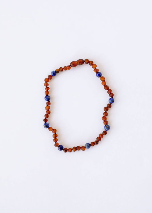 Raw Cognac Amber Lapis Lazuli Halo Amber Necklace