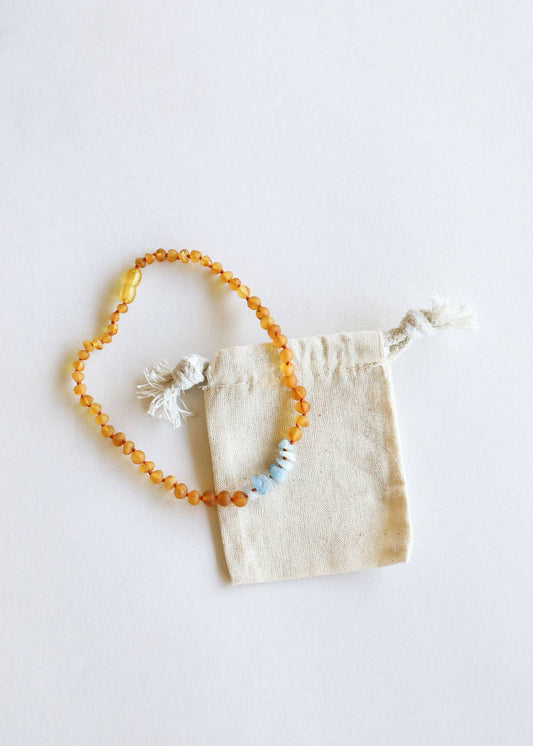 Raw Honey Amber and Raw Blue Amazonite Amber Necklace