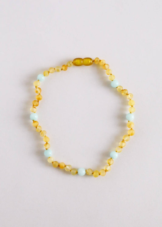 Halo Raw Honey Amber and Amazonite Amber Necklace