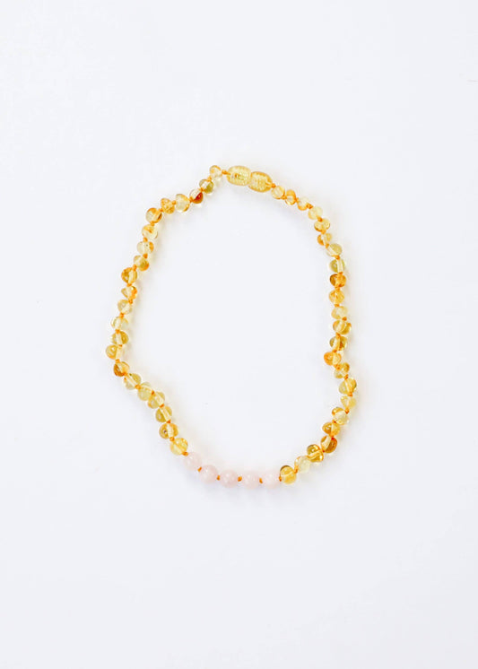 Polished Honey Amber and Rose Quartz Amber Necklace