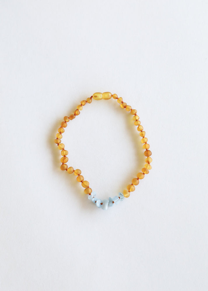 Raw Honey Amber and Raw Blue Amazonite Amber Necklace